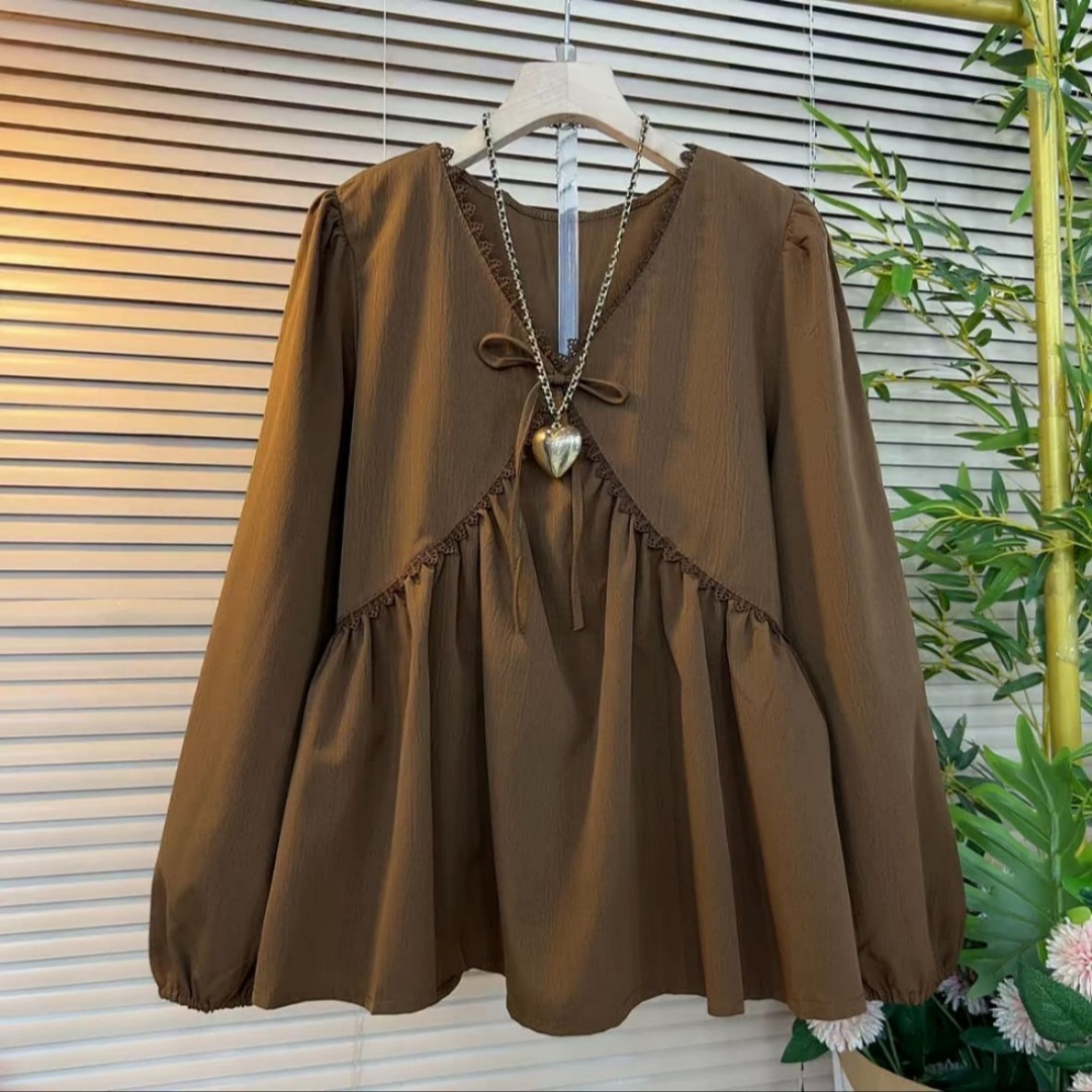 Blouse Off Shoulder - サイズを大きくした婦人服2026春秋新型太ったMm長袖Vネック修身ファッション上着で胃をカバー