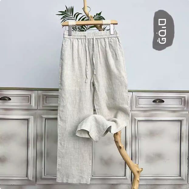 Linen Pant Wide - 高級ピュアリネンメンズサマーパンツ、ルーズワイドレッグストレートカジュアルロングトラウザーズ、春秋ストレートチューブコットンリネン