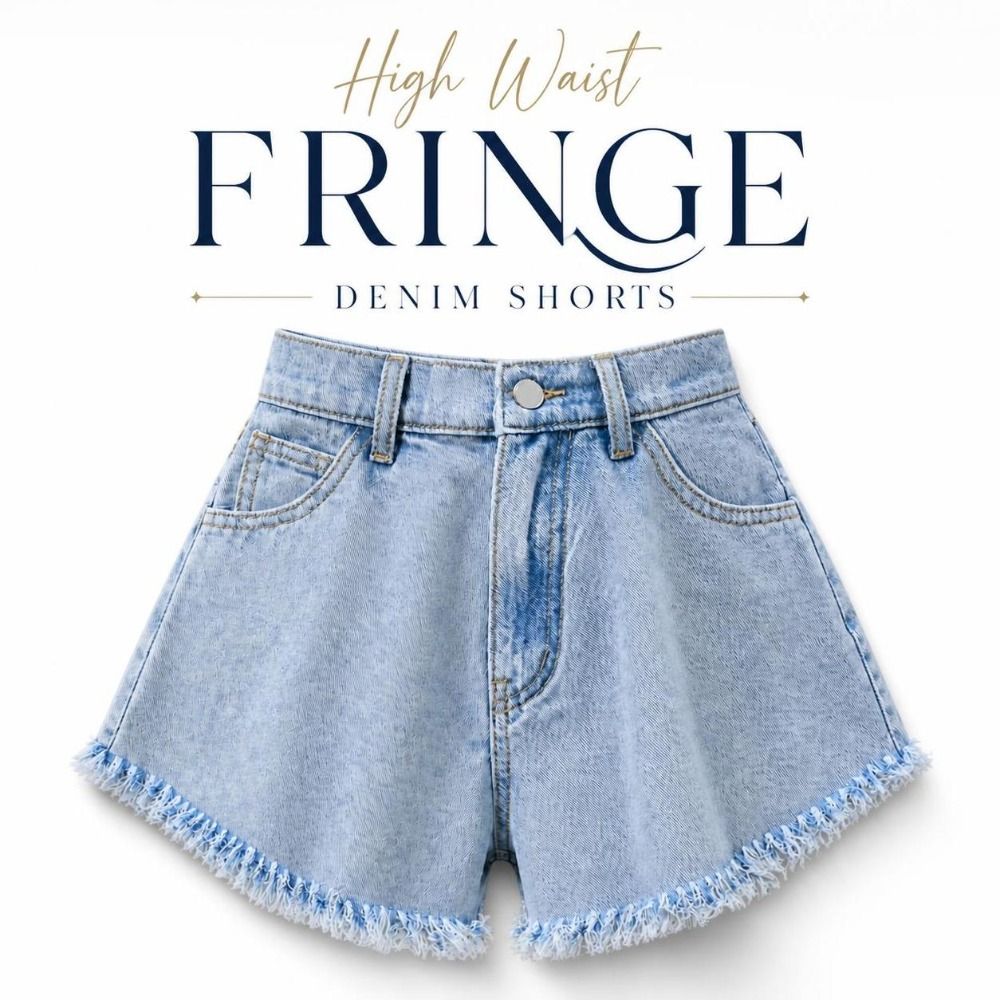 トレンディなハイウエストフリンジデニムショートパンツ、フレア - Shorts Denim Frayed のレビューと価格