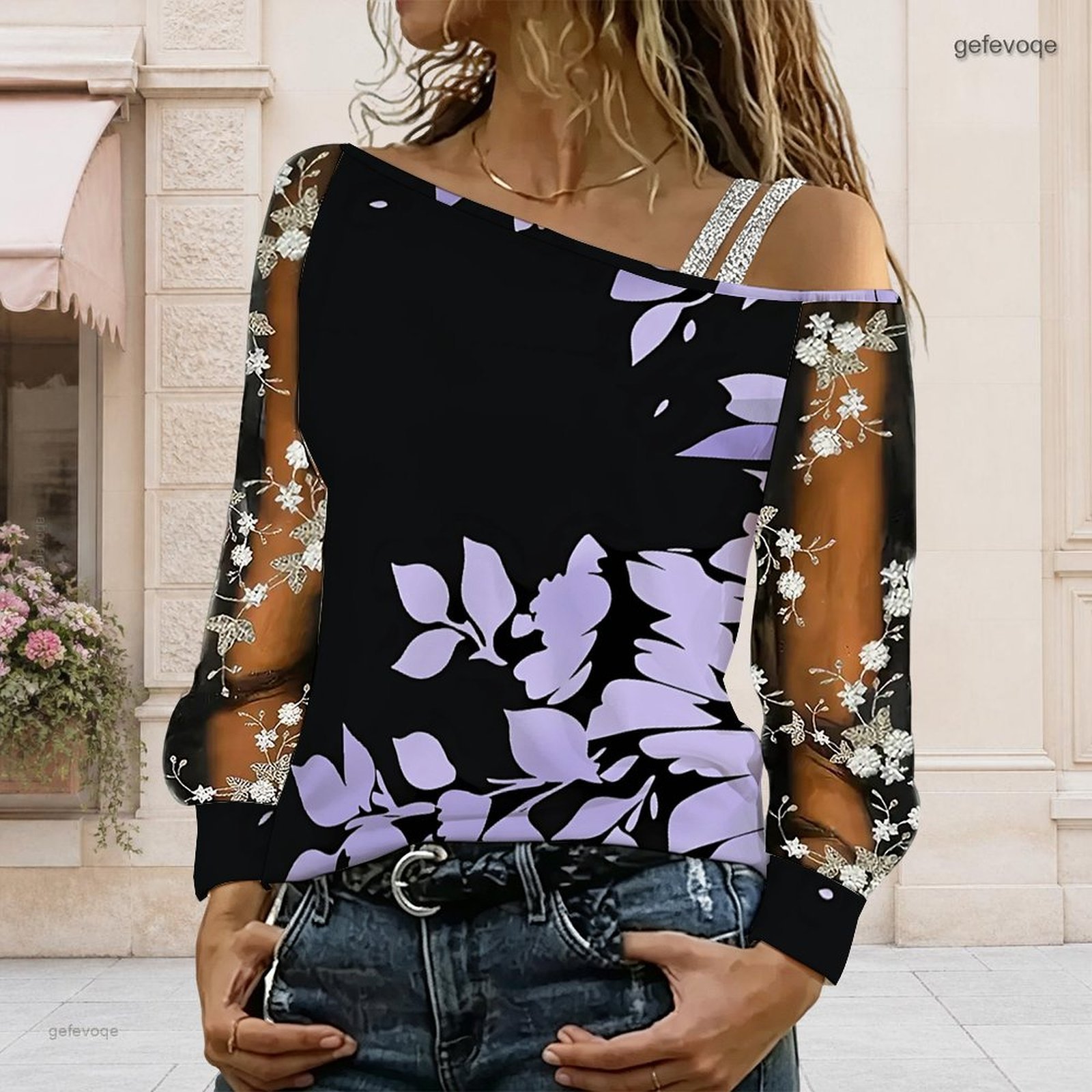 女性用オフショルダーブラウス、アシンメトリーなワンショルダー - Blouse Off Shoulder のレビューと価格