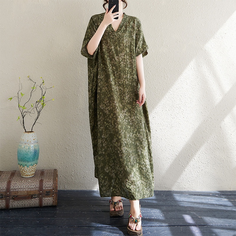 夏用Vネックルーズコットンリネンロングビーチスカートバケーシ - Linen Dress Wrap のレビューと価格