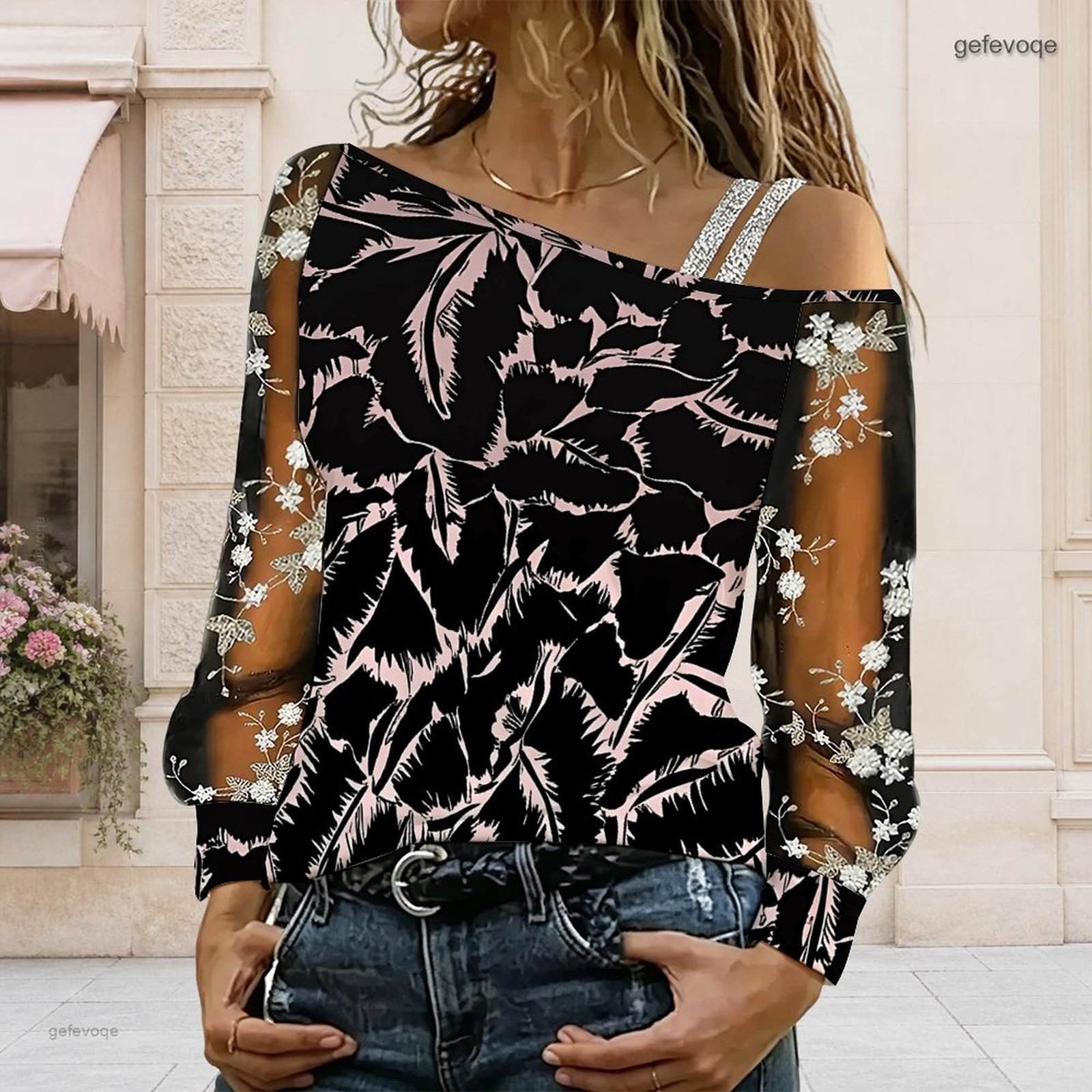 女性用オフショルダーブラウス、アシンメトリーなワンショルダー - Blouse Off Shoulder のレビューと価格