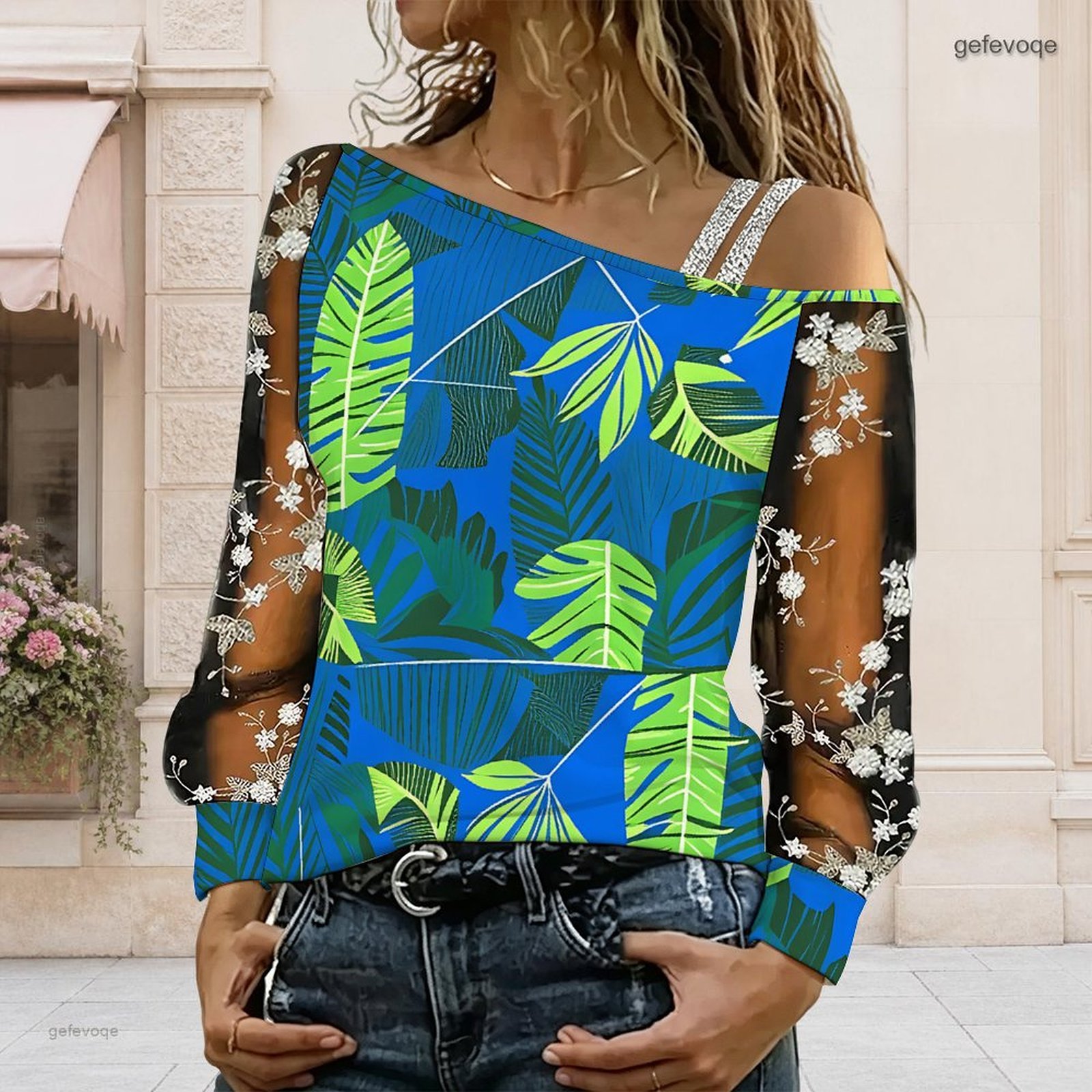 女性用オフショルダーブラウス、アシンメトリーなワンショルダー - Blouse Off Shoulder のレビューと価格