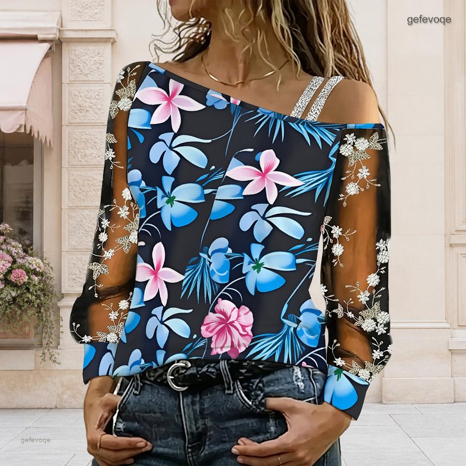 女性用オフショルダーブラウス、アシンメトリーなワンショルダー - Blouse Off Shoulder のレビューと価格