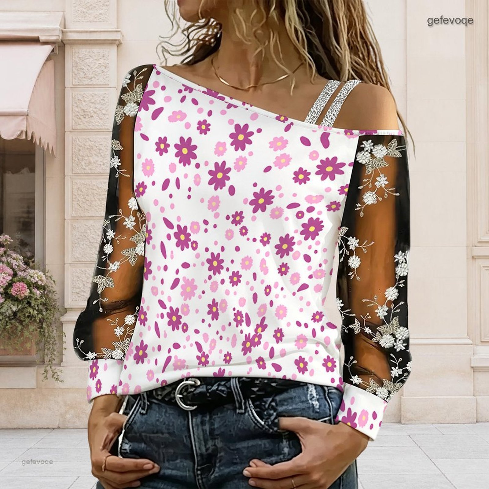 女性用オフショルダーブラウス、アシンメトリーなワンショルダー - Blouse Off Shoulder のレビューと価格