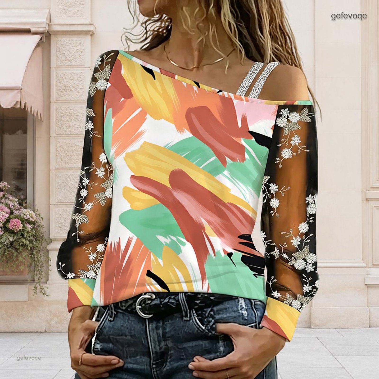 女性用オフショルダーブラウス、アシンメトリーなワンショルダー - Blouse Off Shoulder のレビューと価格