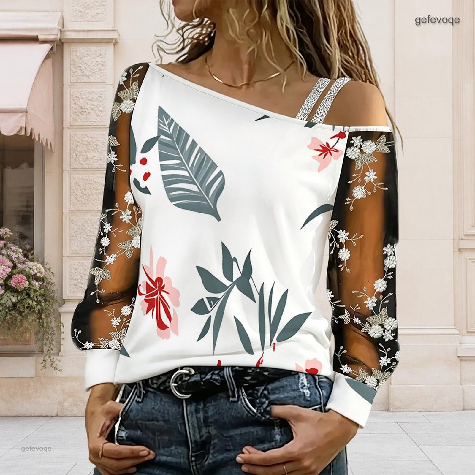 女性用オフショルダーブラウス、アシンメトリーなワンショルダー - Blouse Off Shoulder のレビューと価格