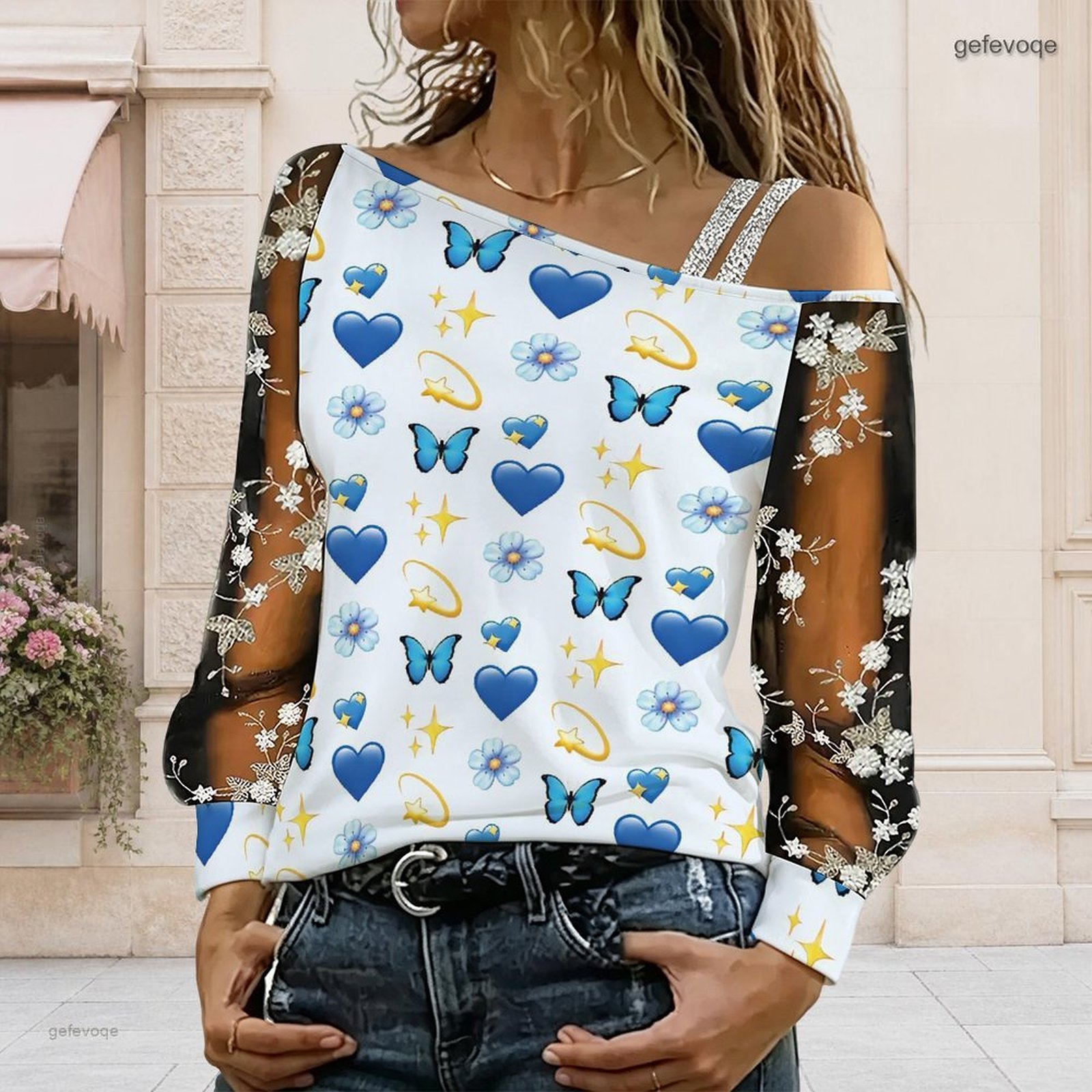女性用オフショルダーブラウス、アシンメトリーなワンショルダー - Blouse Off Shoulder のレビューと価格