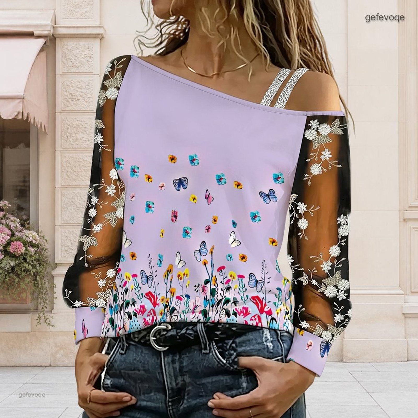 女性用オフショルダーブラウス、アシンメトリーなワンショルダー - Blouse Off Shoulder のレビューと価格