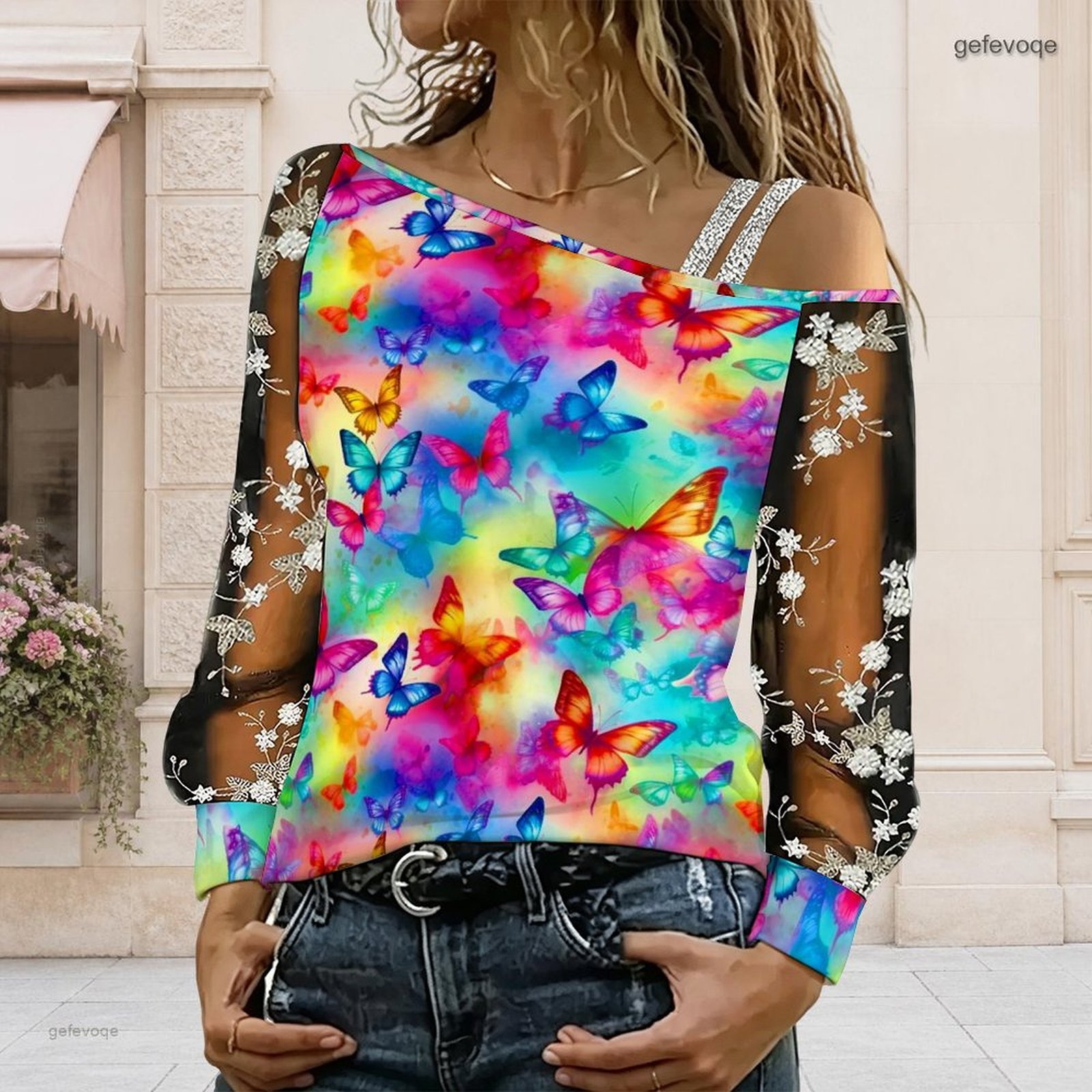 女性用オフショルダーブラウス、アシンメトリーなワンショルダー - Blouse Off Shoulder のレビューと価格