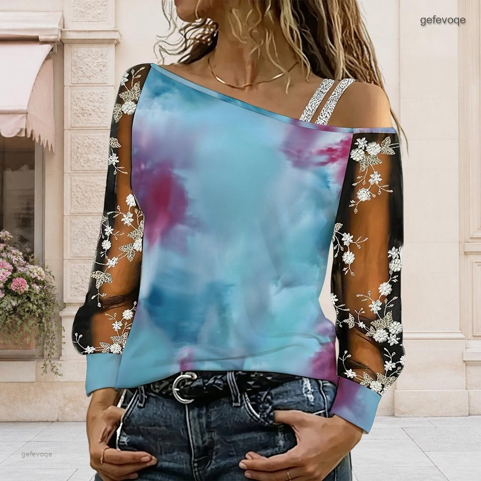 女性用オフショルダーブラウス、アシンメトリーなワンショルダー - Blouse Off Shoulder のレビューと価格