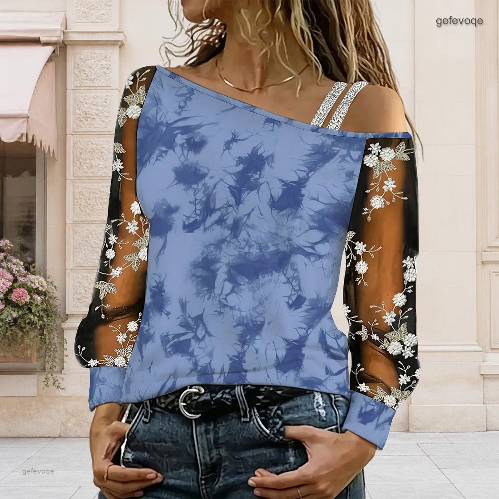 女性用オフショルダーブラウス、アシンメトリーなワンショルダー - Blouse Off Shoulder のレビューと価格