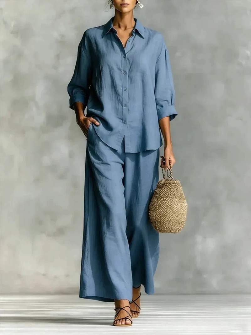 レディース新作7分袖シャツ＆ワイドレッグパンツカジュアルセッ - Linen Pant Wide のレビューと価格