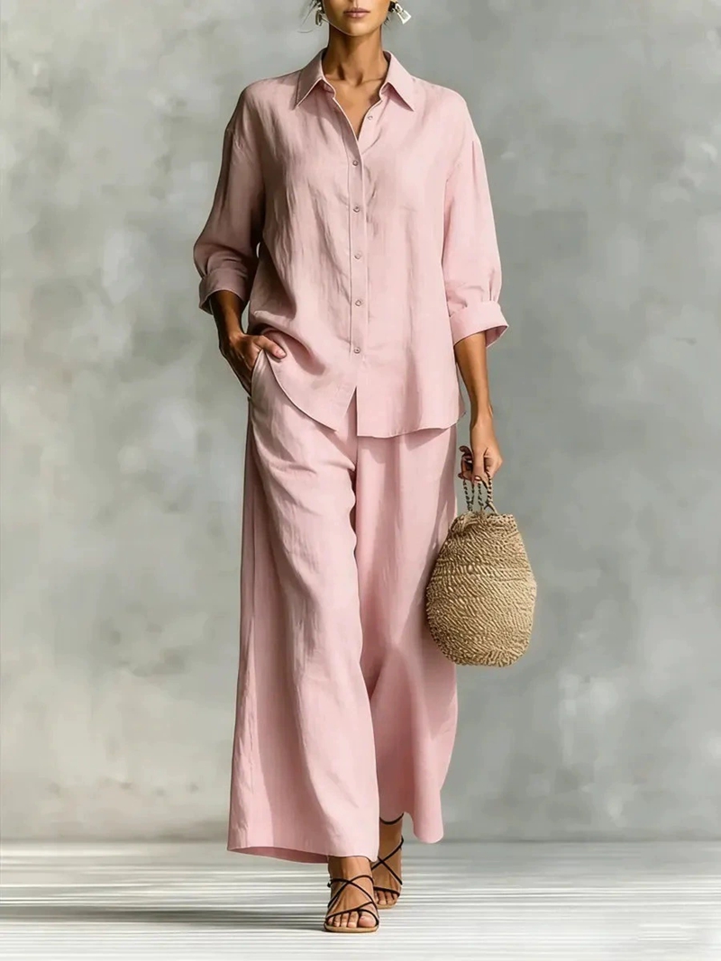 レディース新作7分袖シャツ＆ワイドレッグパンツカジュアルセッ - Linen Pant Wide のレビューと価格