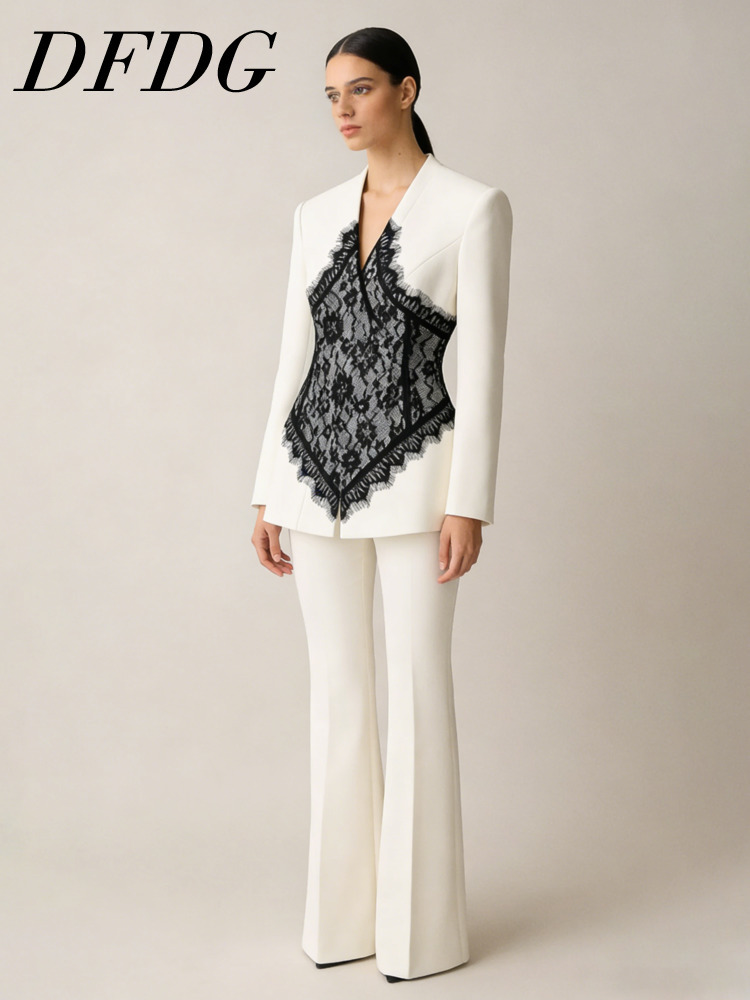 DFDG レディース 春夏 レース パッチワーク ブレザー  - Linen Pant Wide のレビューと価格