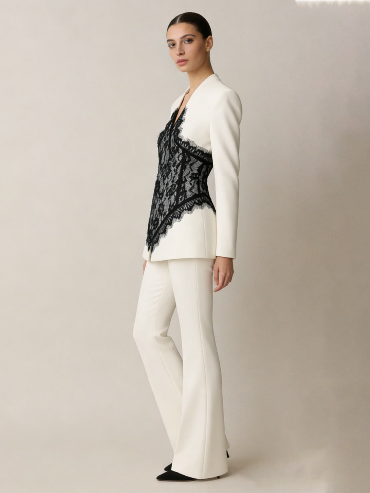 DFDG レディース 春夏 レース パッチワーク ブレザー  - Linen Pant Wide のレビューと価格