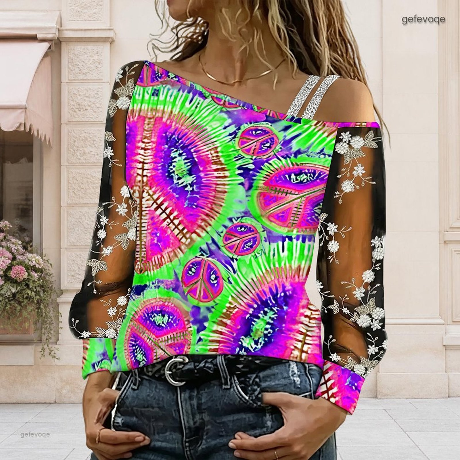 女性用オフショルダーブラウス、アシンメトリーなワンショルダー - Blouse Off Shoulder のレビューと価格