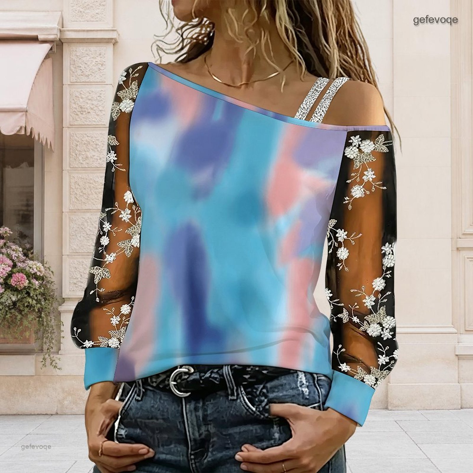 女性用オフショルダーブラウス、アシンメトリーなワンショルダー - Blouse Off Shoulder のレビューと価格