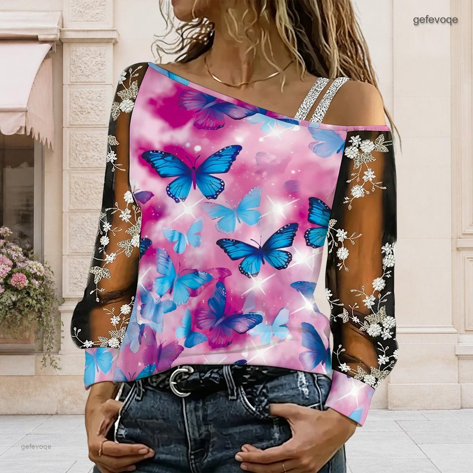 女性用オフショルダーブラウス、アシンメトリーなワンショルダー - Blouse Off Shoulder のレビューと価格