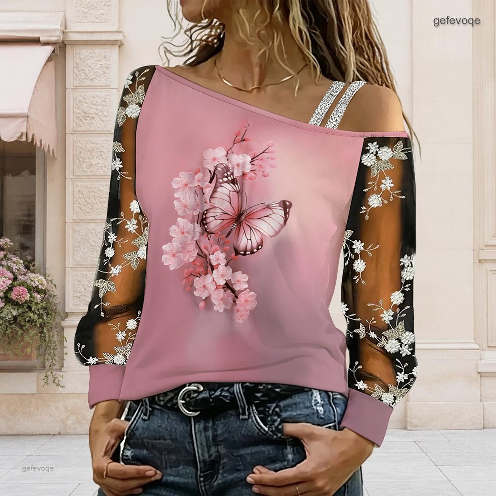 女性用オフショルダーブラウス、アシンメトリーなワンショルダー - Blouse Off Shoulder のレビューと価格