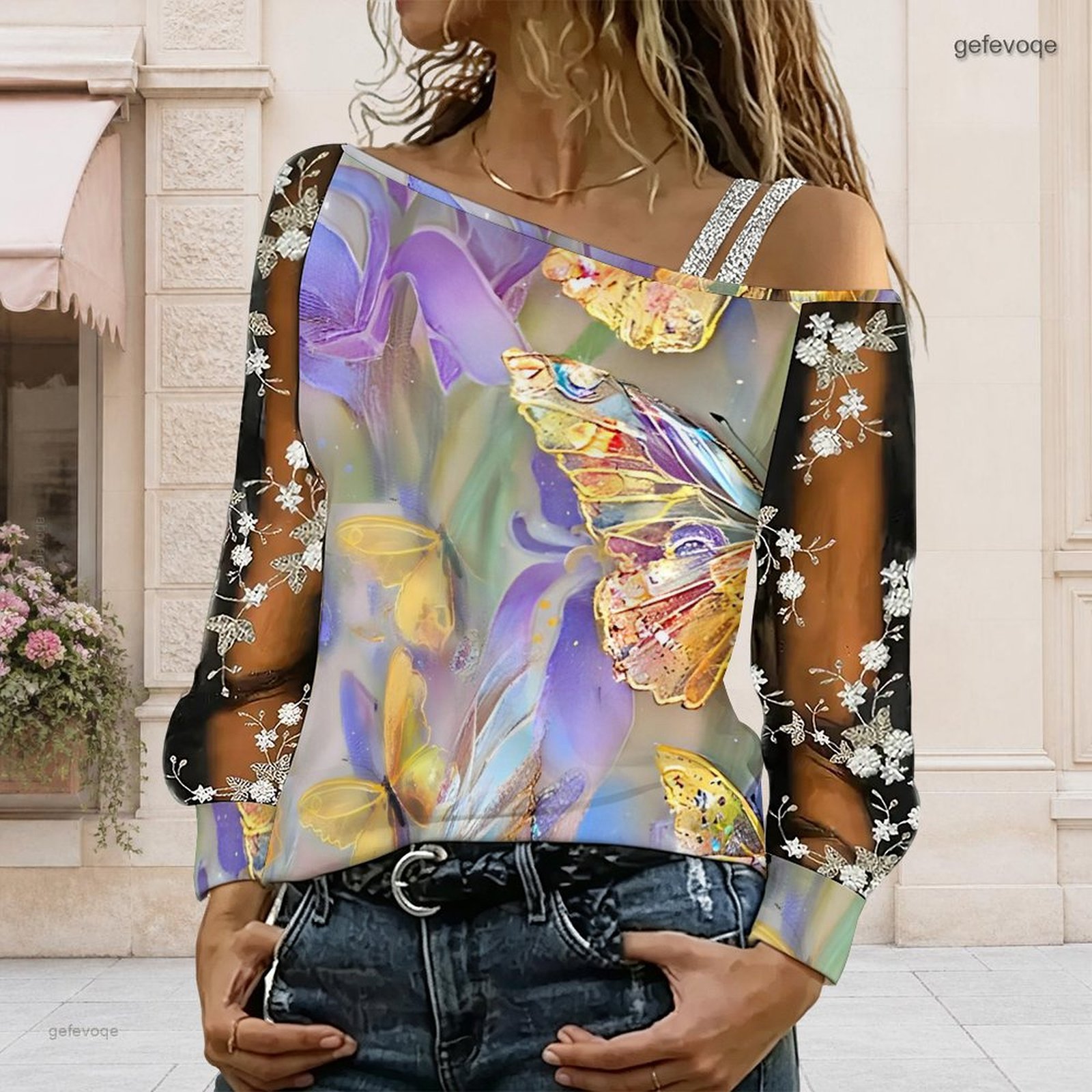 女性用オフショルダーブラウス、アシンメトリーなワンショルダー - Blouse Off Shoulder のレビューと価格