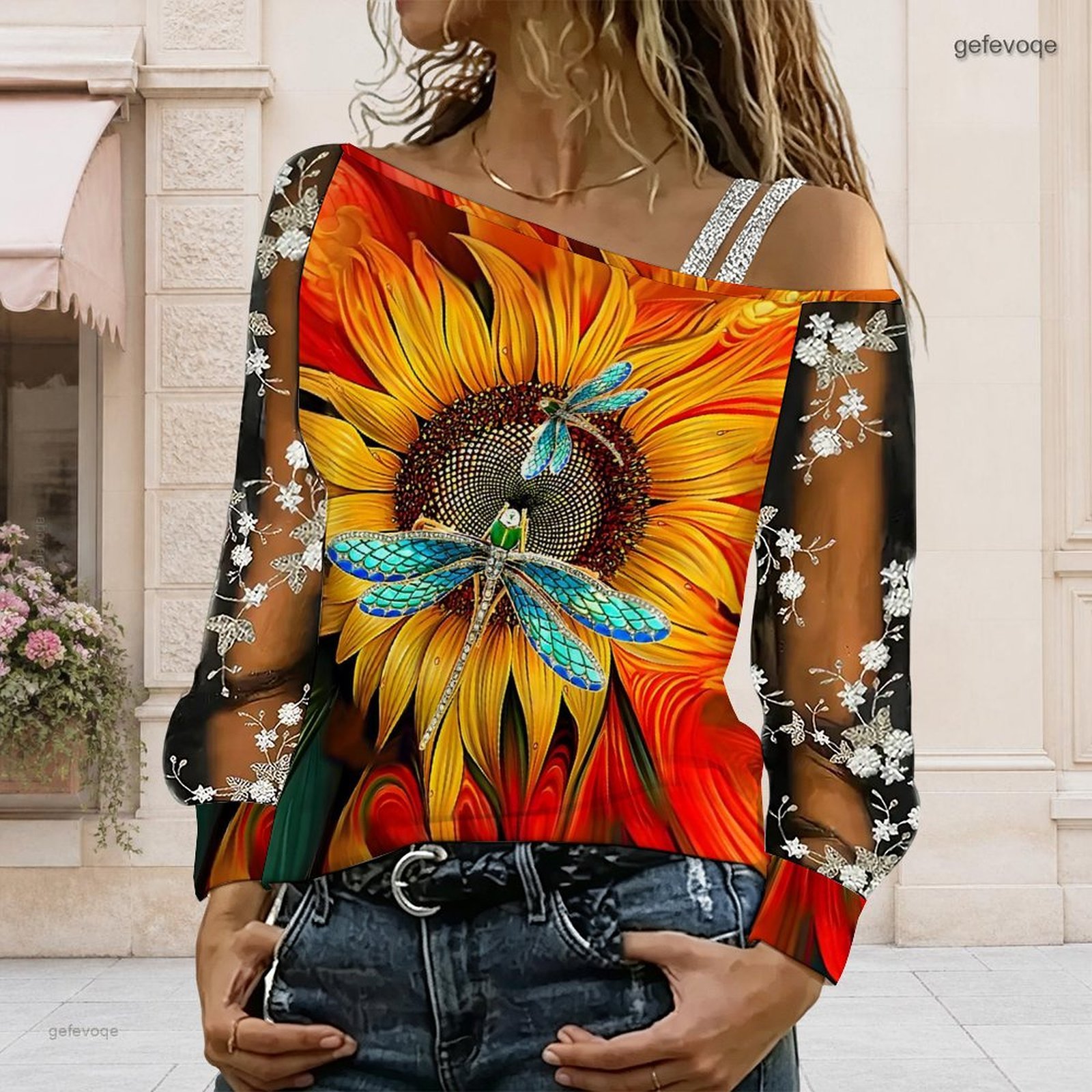 女性用オフショルダーブラウス、アシンメトリーなワンショルダー - Blouse Off Shoulder のレビューと価格