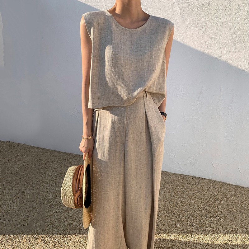 2ピース レディースセット 2026春夏新作 綿麻 ルーズ  - Linen Pant Wide のレビューと価格