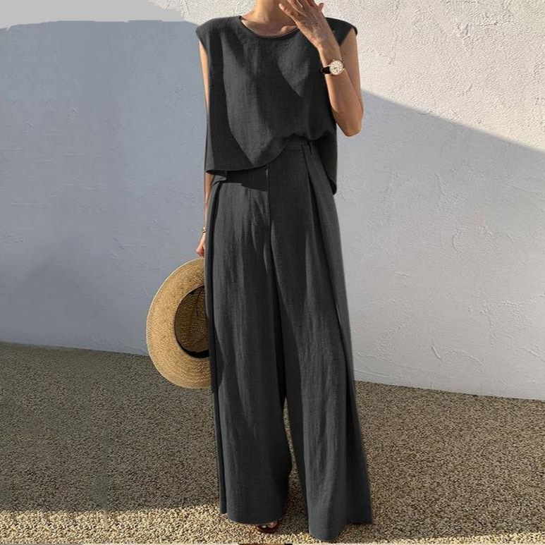 2ピース レディースセット 2026春夏新作 綿麻 ルーズ  - Linen Pant Wide のレビューと価格
