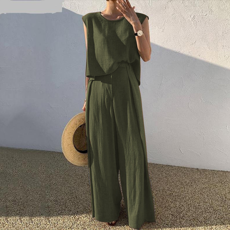 2ピース レディースセット 2026春夏新作 綿麻 ルーズ  - Linen Pant Wide のレビューと価格